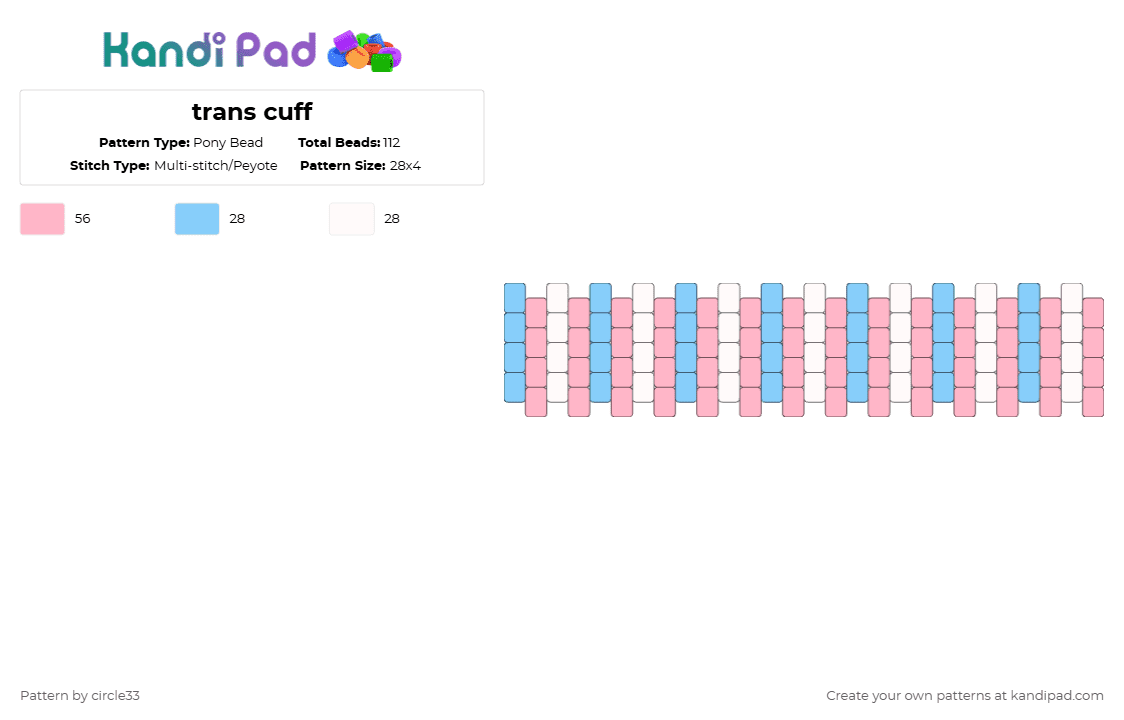trans cuff - Pony Bead Pattern by circle33 on Kandi Pad - light blue,pink,trans,transgender,lgbtqia,flag,trans flag,pride,queer,cuff