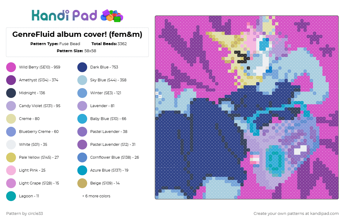 GenreFluid album cover! (fem&m) - Fuse Bead Pattern by circle33 on Kandi Pad - pink,light blue,blue,album cover,femnm,femm,fem m,fem n m,fem and m,genrefluid,music