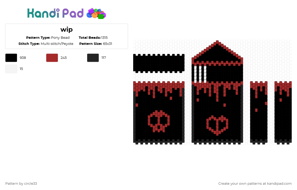 wip - Pony Bead Pattern by circle33 on Kandi Pad - black,red
