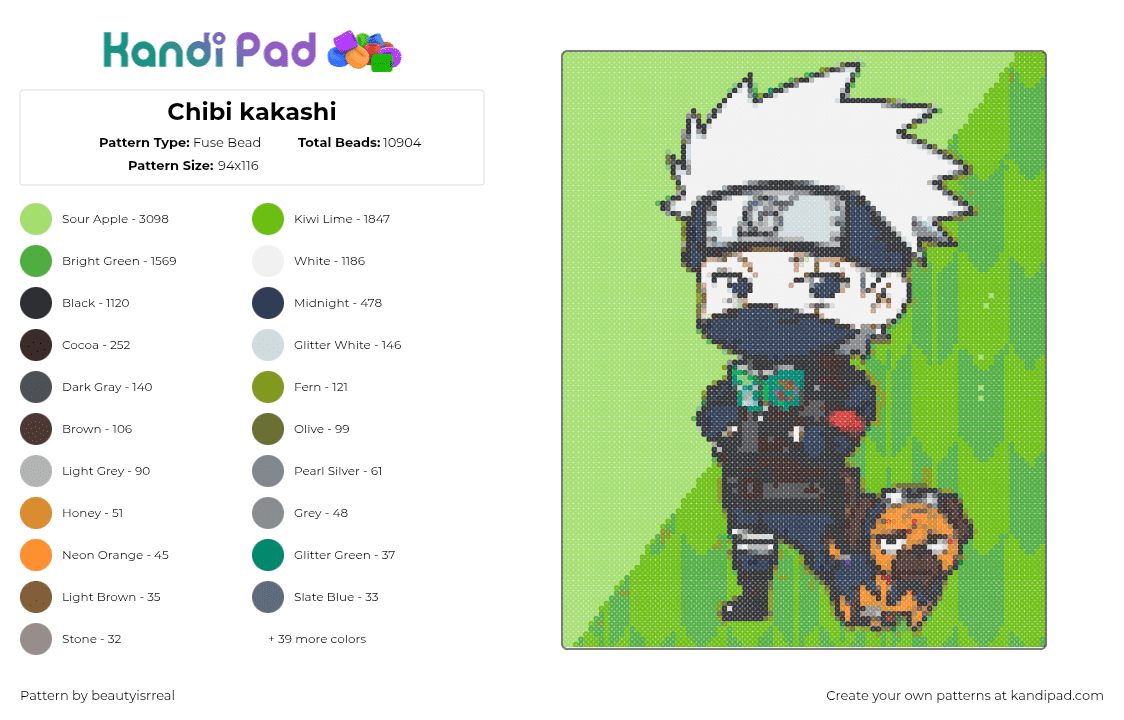Chibi kakashi - Fuse Bead Pattern by beautyisrreal on Kandi Pad - 