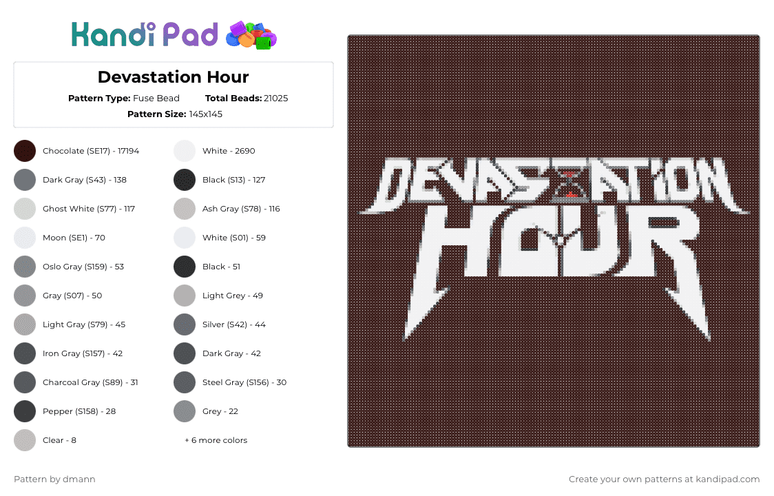 Devastation Hour - Fuse Bead Pattern by dmann on Kandi Pad - edm,riddim,dubstep,dj,dance music,music