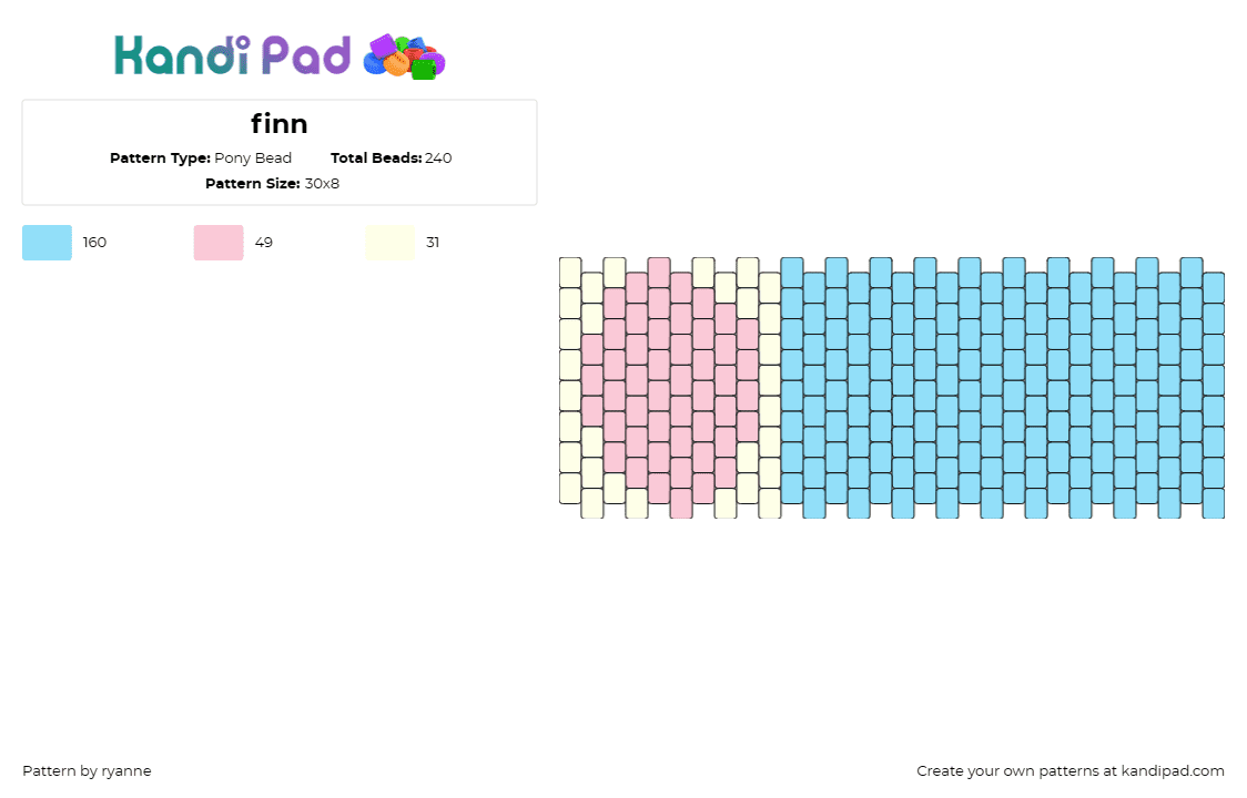 finn - Pony Bead Pattern by ryanne on Kandi Pad - finn,adventure time,minimal,cuff,animated series,character,subtle,light blue,pin