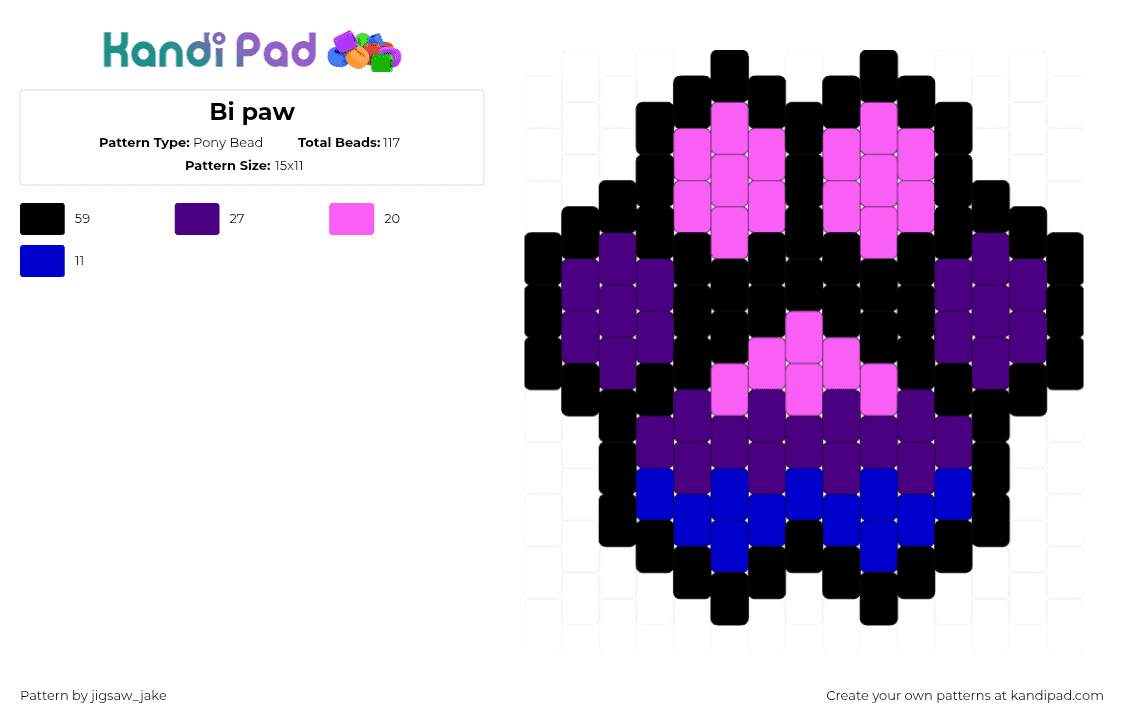 Bi paw - Pony Bead Pattern by jigsaw_jake on Kandi Pad - purple,pink