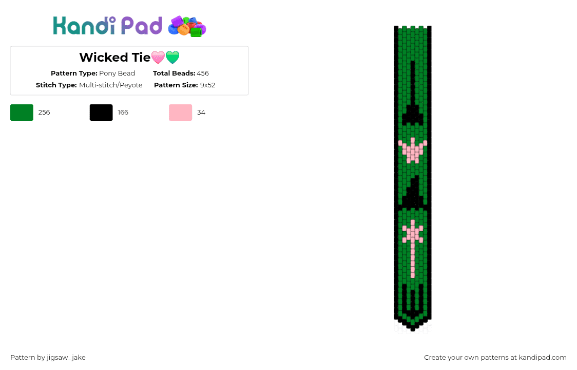 Wicked Tie🩷💚 - Pony Bead Pattern by jigsaw_jake on Kandi Pad - green