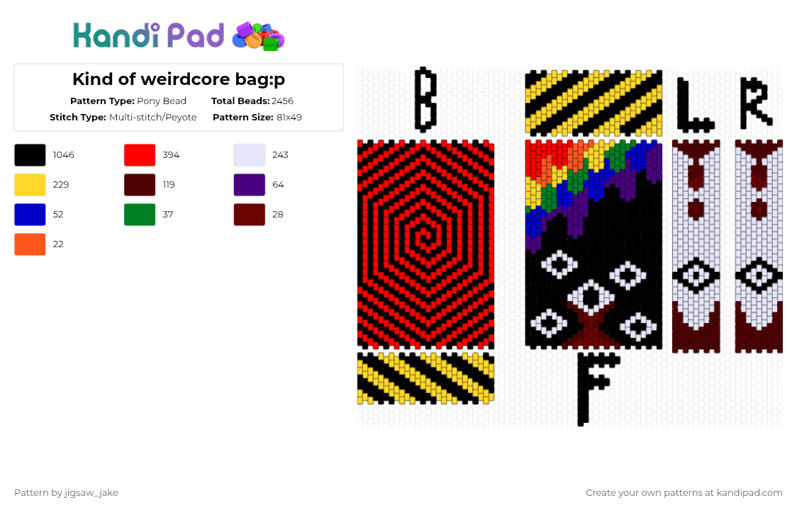 Kind of weirdcore bag:p - Pony Bead Pattern by jigsaw_jake on Kandi Pad - black,brown,yellow,red