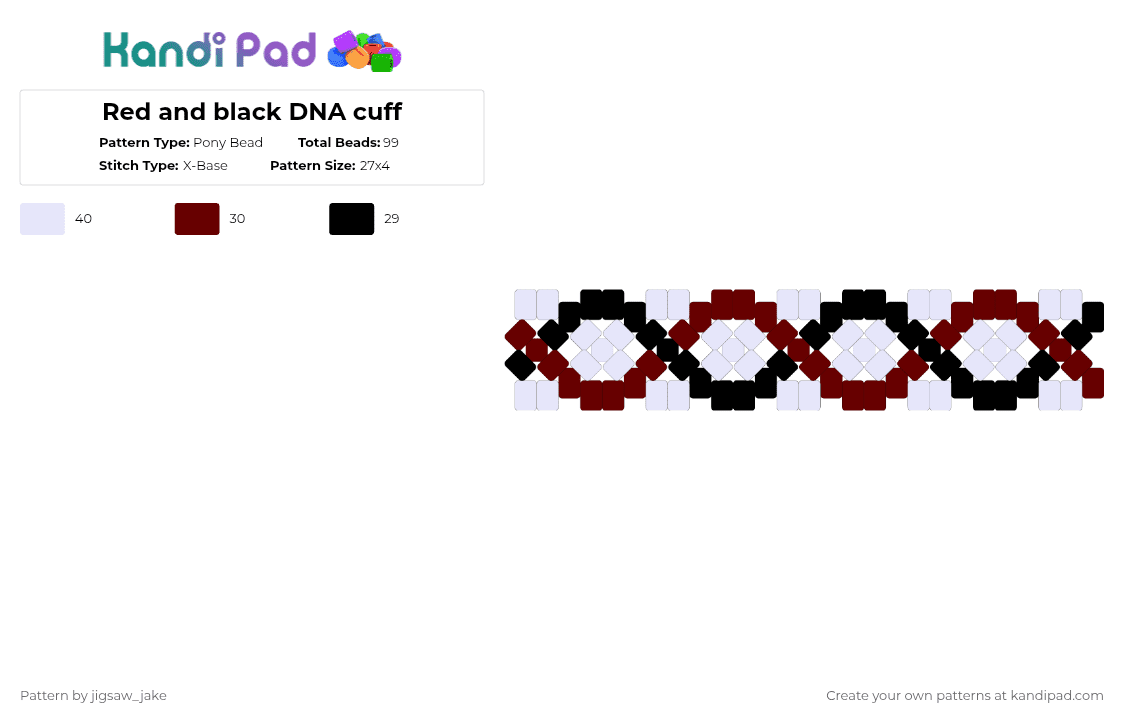 Red and black DNA cuff Pony Bead Pattern - Kandi Pad | Kandi Patterns ...