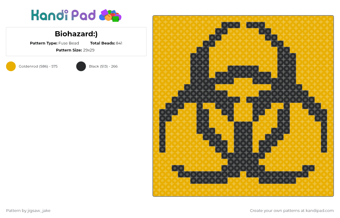 Biohazard:) - Fuse Bead Pattern by jigsaw_jake on Kandi Pad - black,orange