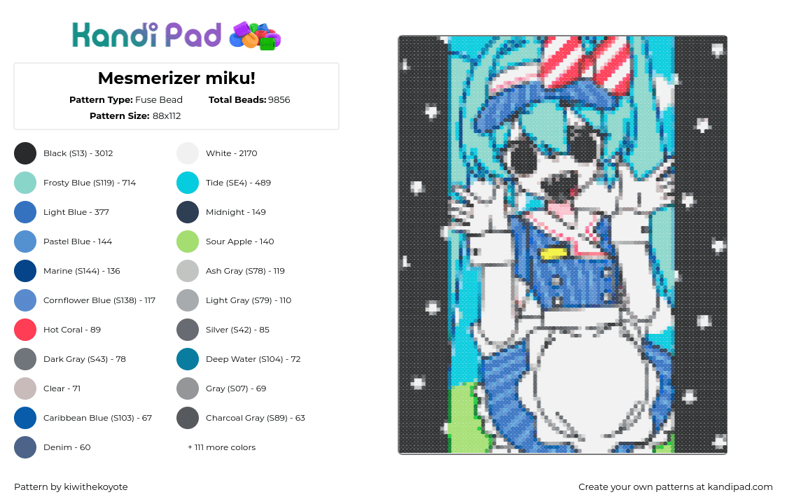 Mesmerizer miku! - Fuse Bead Pattern by kiwithekoyote on Kandi Pad - 