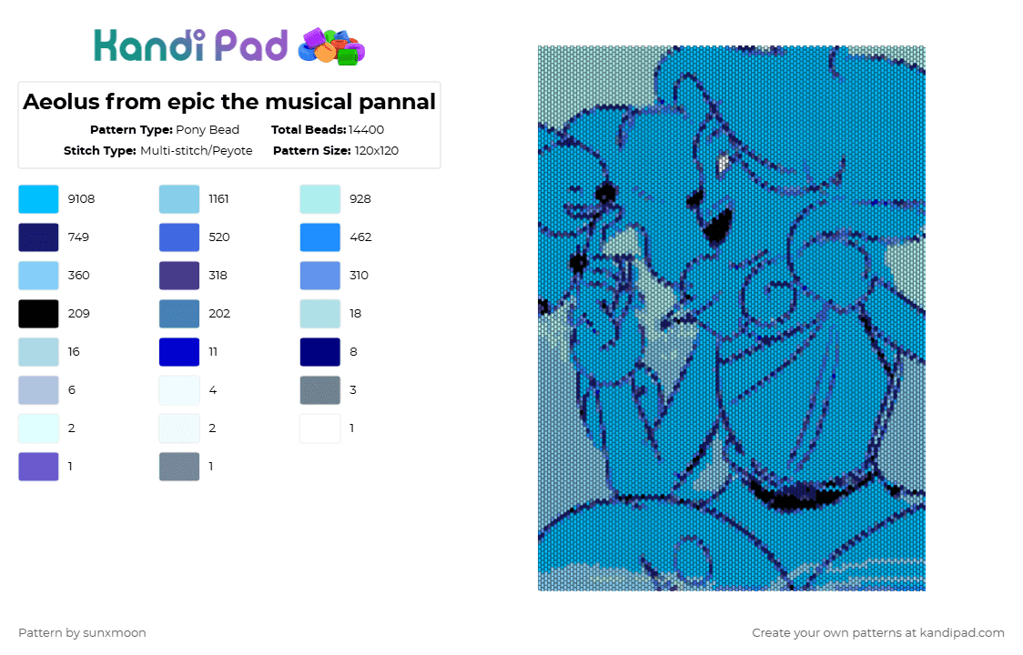 Aeolus from epic the musical pannal - Pony Bead Pattern by sunxmoon on Kandi Pad - light blue,epic the musical,greek gods