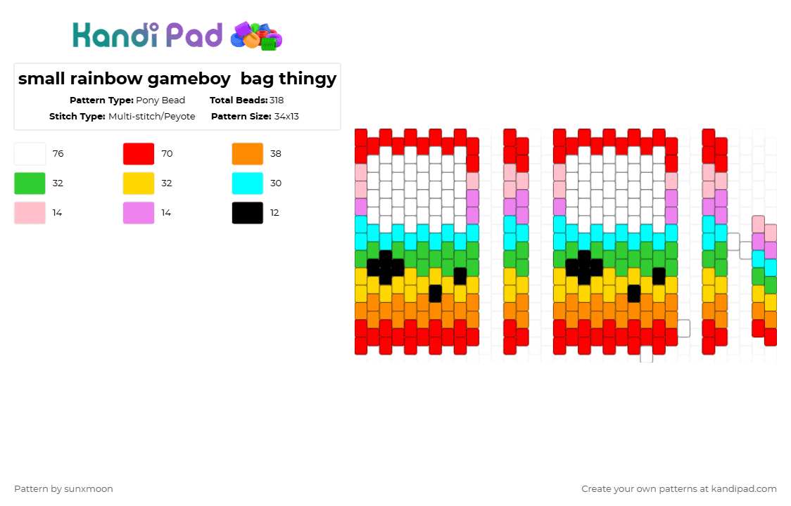 small rainbow gameboy  bag thingy - Pony Bead Pattern by sunxmoon on Kandi Pad - red,orange,bag,rainbow