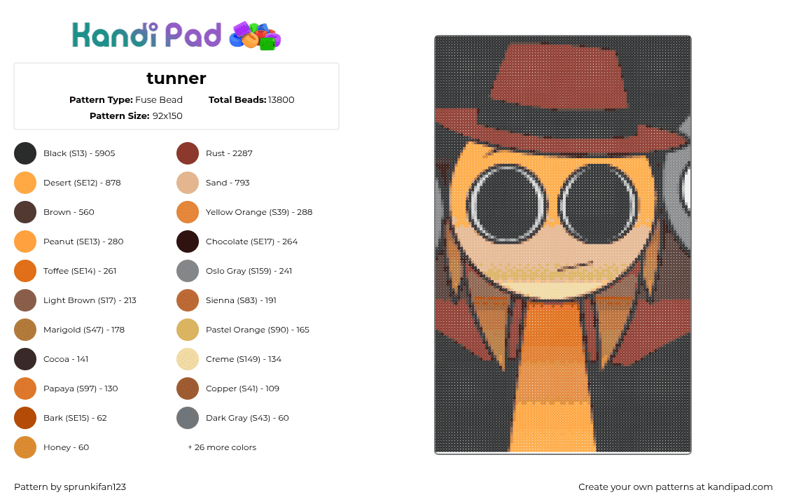 tunner - Fuse Bead Pattern by sprunkifan123 on Kandi Pad - black,red,orange,beige,colorful
