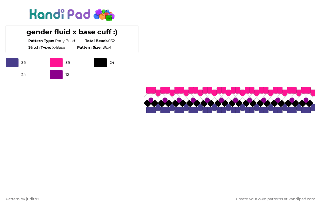 gender fluid x base cuff :) - Pony Bead Pattern by judith9 on Kandi Pad - pink, purple