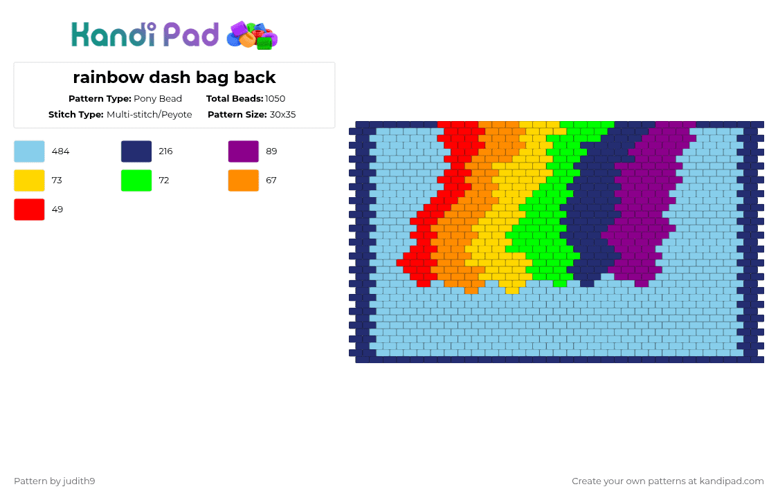 rainbow dash bag back - Pony Bead Pattern by judith9 on Kandi Pad - purple,light blue