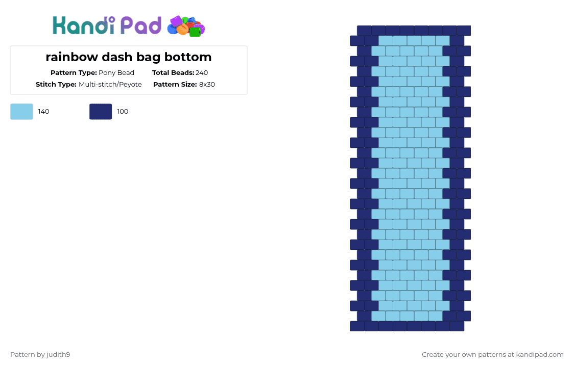 rainbow dash bag bottom - Pony Bead Pattern by judith9 on Kandi Pad - light blue,purple