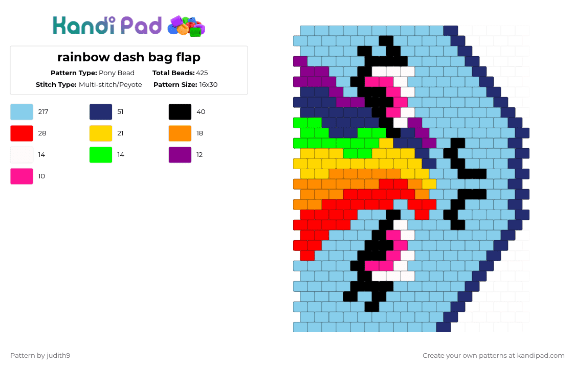 rainbow dash bag flap - Pony Bead Pattern by judith9 on Kandi Pad - light blue, purple