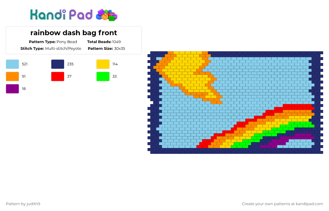 rainbow dash bag front - Pony Bead Pattern by judith9 on Kandi Pad - light blue, purple