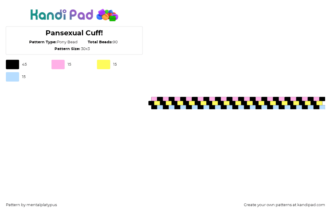 Pansexual Cuff! - Pony Bead Pattern by mentalplatypus on Kandi Pad - pink,yellow,light blue,pride,lgbtqia,pansexual,peyote
