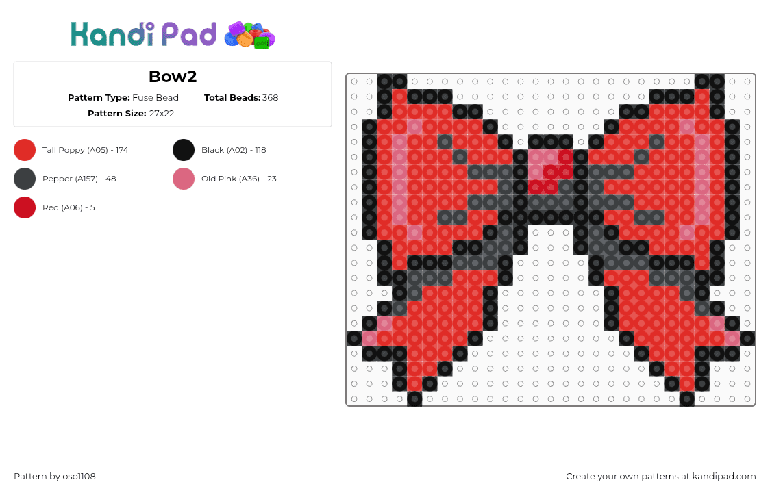 Bow2 - Fuse Bead Pattern by oso1108 on Kandi Pad - bow,ribbon,black,red