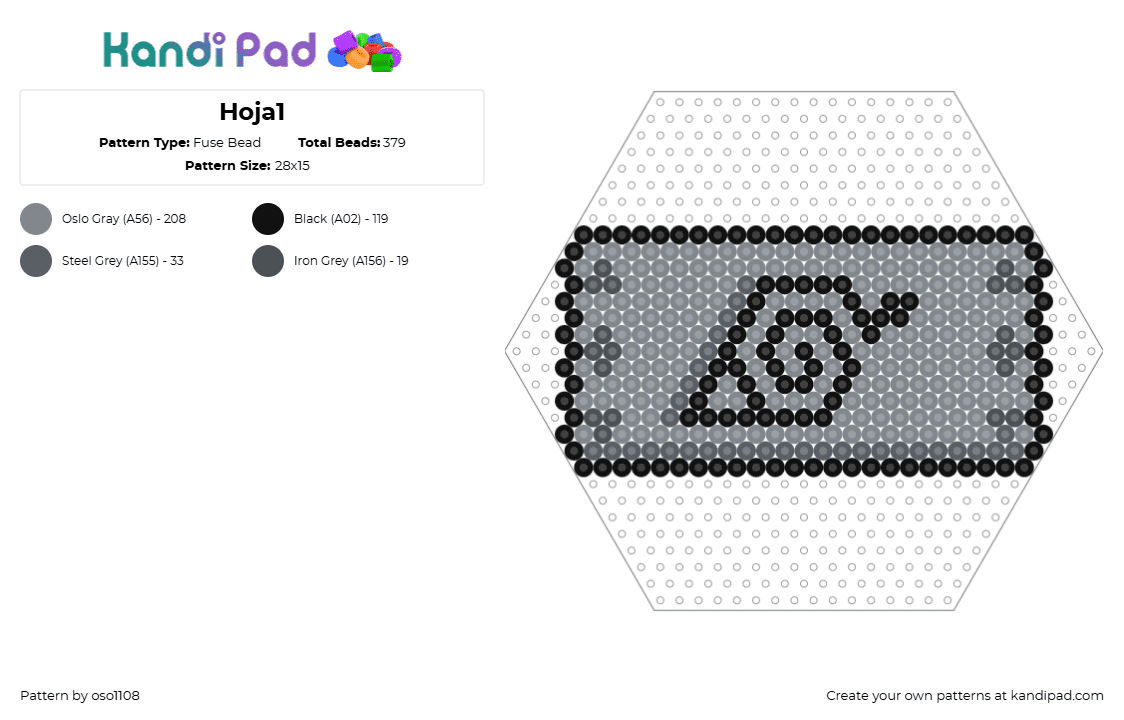 Hoja1 - Fuse Bead Pattern by oso1108 on Kandi Pad - gray