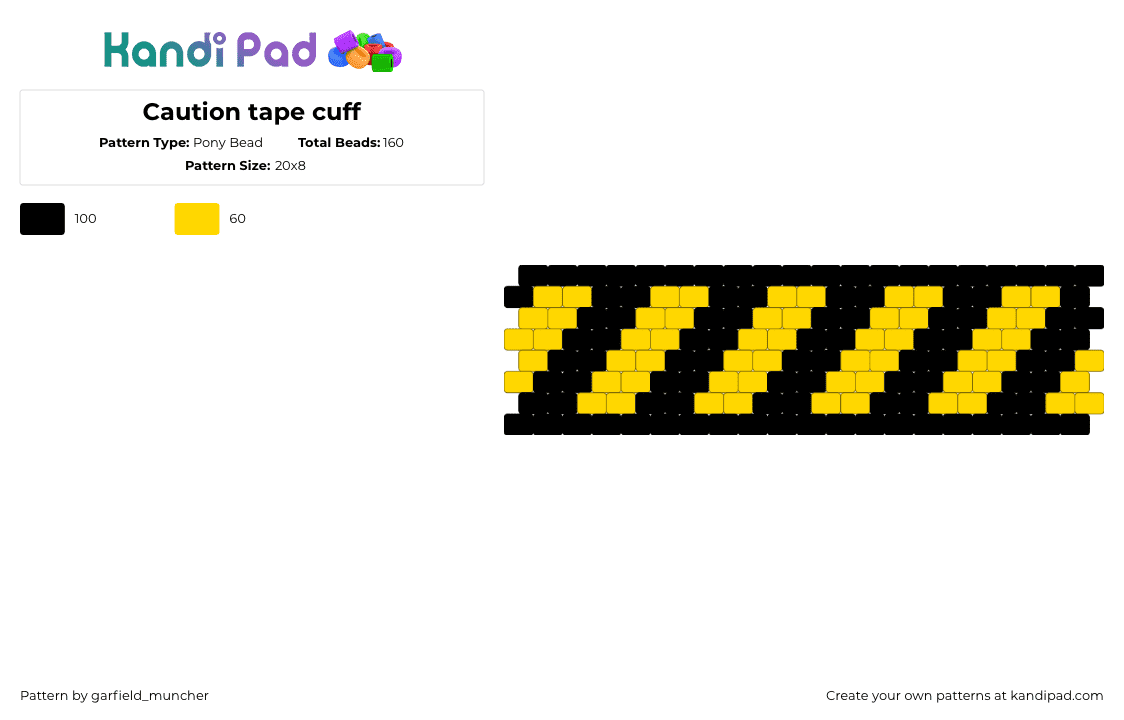 Caution tape cuff - Pony Bead Pattern by garfield_muncher on Kandi Pad - black,yellow