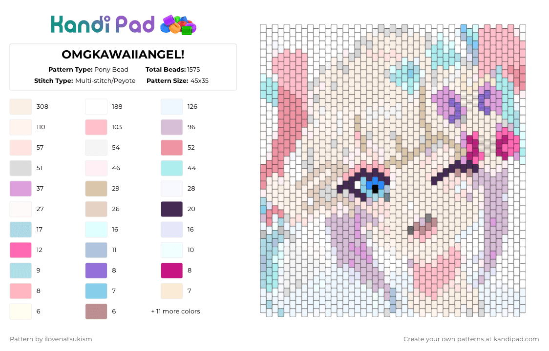 OMGKAWAIIANGEL! - Pony Bead Pattern by ilovenatsukism on Kandi Pad - white,pink,needy streamer overload,bag panel,pony beads,p chan,ame chan,kangel,panel,needy girl overdose