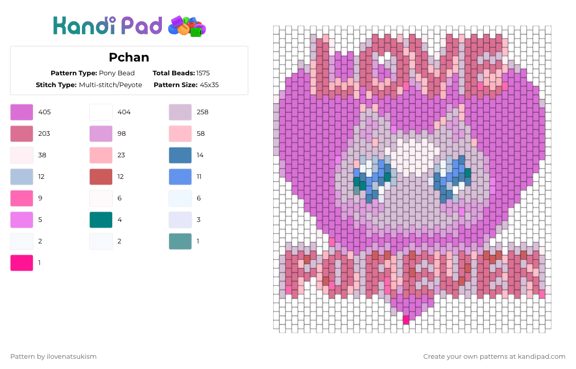 Pchan - Pony Bead Pattern by ilovenatsukism on Kandi Pad - pink,omgkawaiiangel,kangel,kitty,needy streamer
