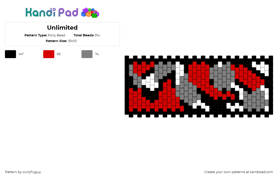 Unlimited - Pony Bead Pattern by curlyfryguy on Kandi Pad - camo,bold,cuff,statement,edgy,military-inspired,fashion,wearable,red