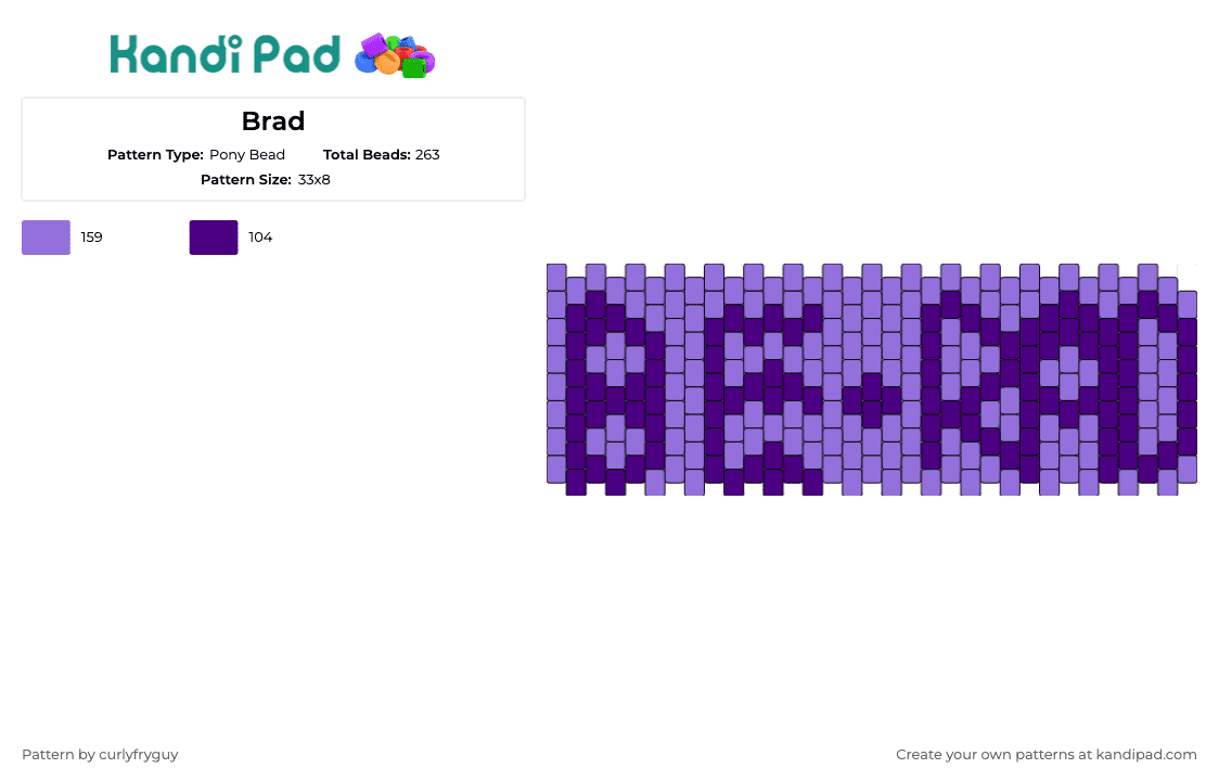 Brad - Pony Bead Pattern by curlyfryguy on Kandi Pad - text,cuff,personalized,custom,name,gradient,accessory,statement,wearable,purple
