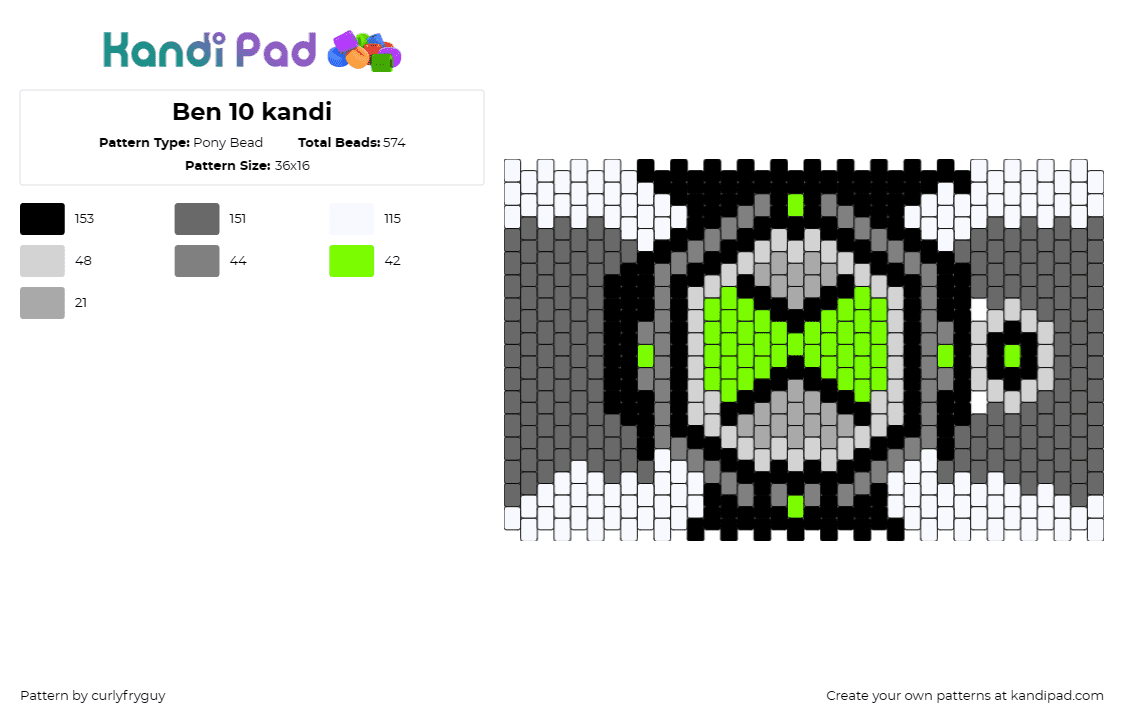 Ben 10 kandi - Pony Bead Pattern by curlyfryguy on Kandi Pad - ben 10,animated,adventure,series,character,sci-fi,alien,technology,wearable,gree