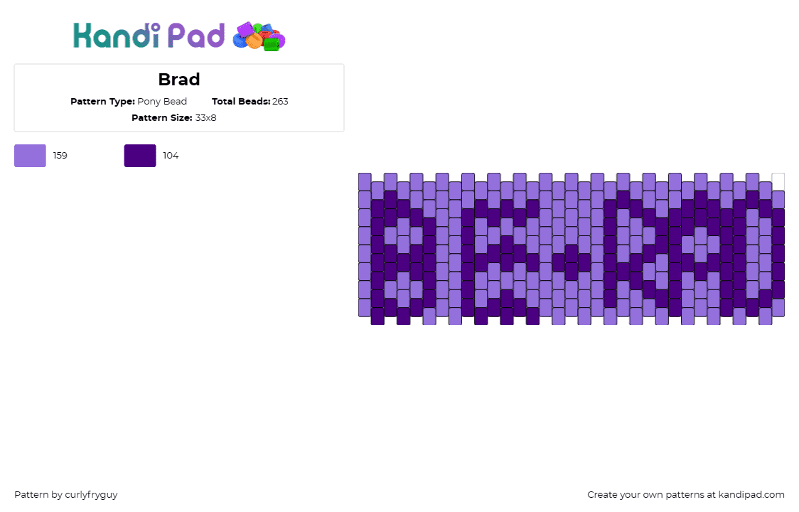 Brad - Pony Bead Pattern by curlyfryguy on Kandi Pad - text,cuff,personalized,custom,name,gradient,statement,wearable,purple