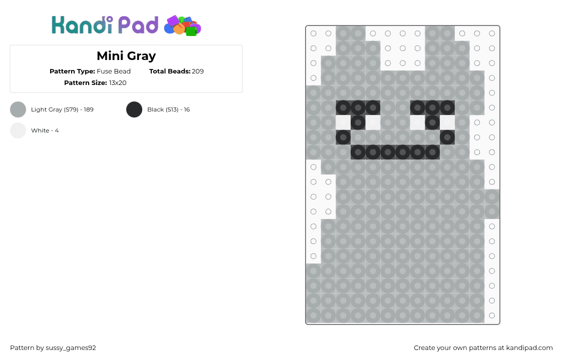 Mini Gray - Fuse Bead Pattern by sussy_games92 on Kandi Pad - gray,cute,sprunki