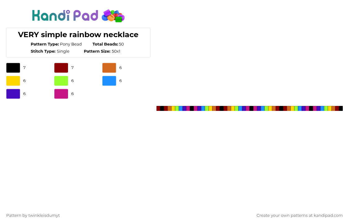 VERY simple rainbow necklace - Pony Bead Pattern by twinkleisdumyt on Kandi Pad - orange,green,purple,colorful