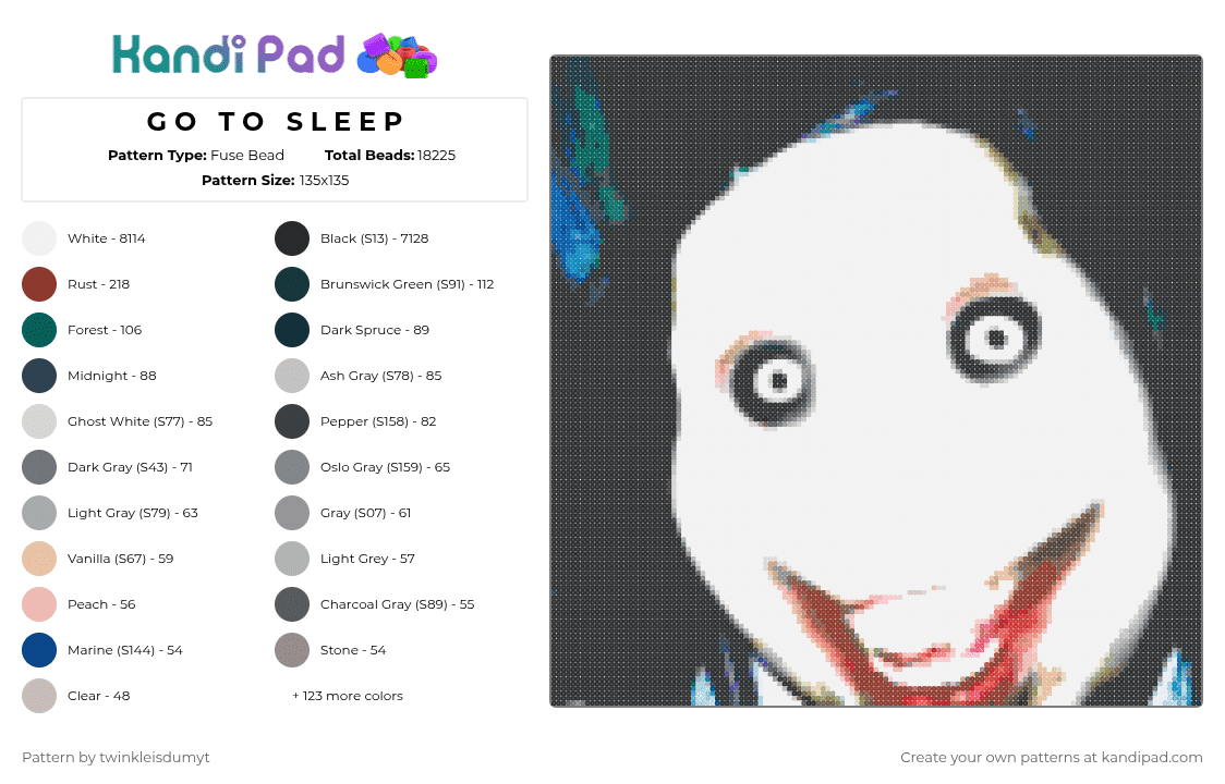 G O   T O   S L E E P - Fuse Bead Pattern by twinkleisdumyt on Kandi Pad - jeffthekiller