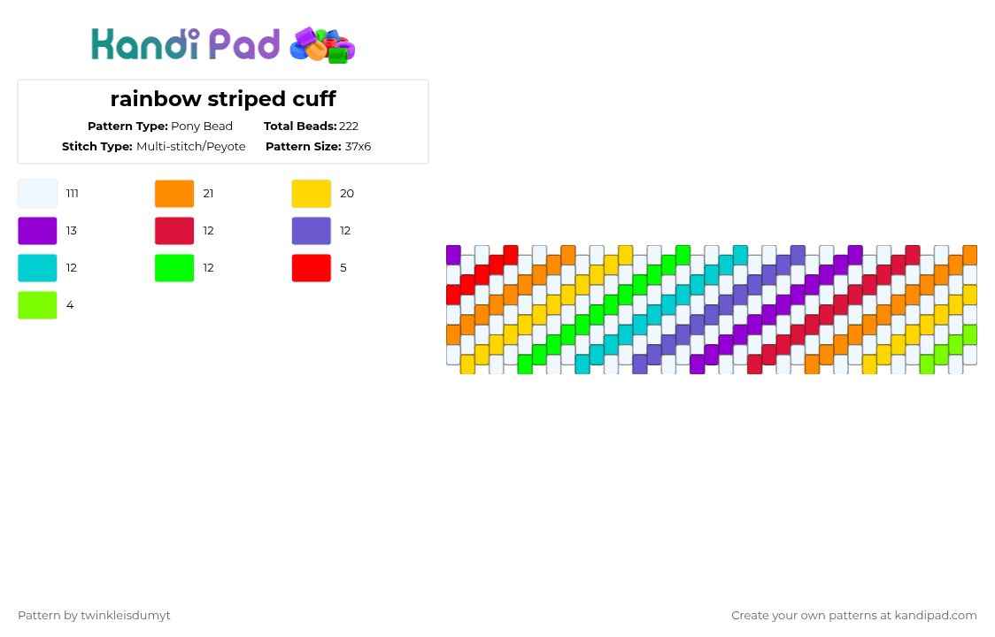 RAINBOW BEAM CUFF ☁️🌈 - Pony Bead Pattern by twinkleisdumyt on Kandi Pad - white,yellow,green,colorful,rainbow,overload