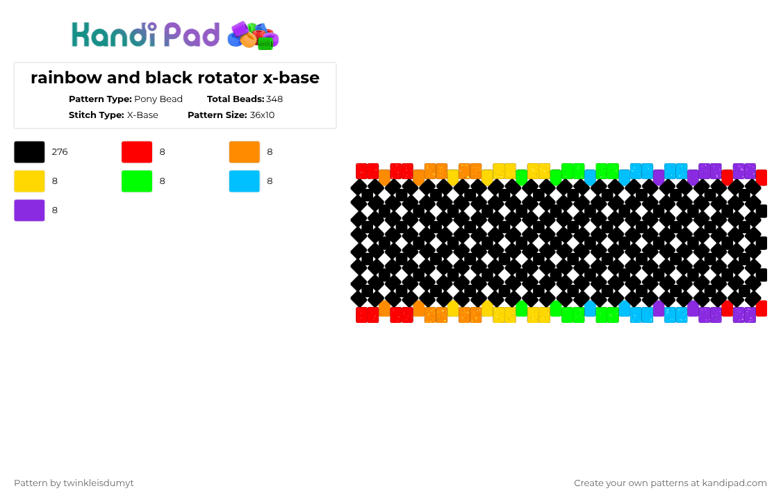 rainbow and black rotator x-base - Pony Bead Pattern by twinkleisdumyt on Kandi Pad - black,orange,green,purple,colorful,rainbow,base,rotator,neon,glitter