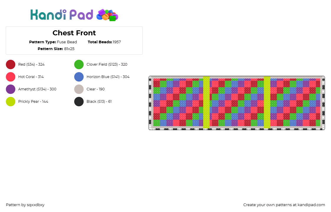 Chest Front - Fuse Bead Pattern by sqxxdbxy on Kandi Pad - green,red