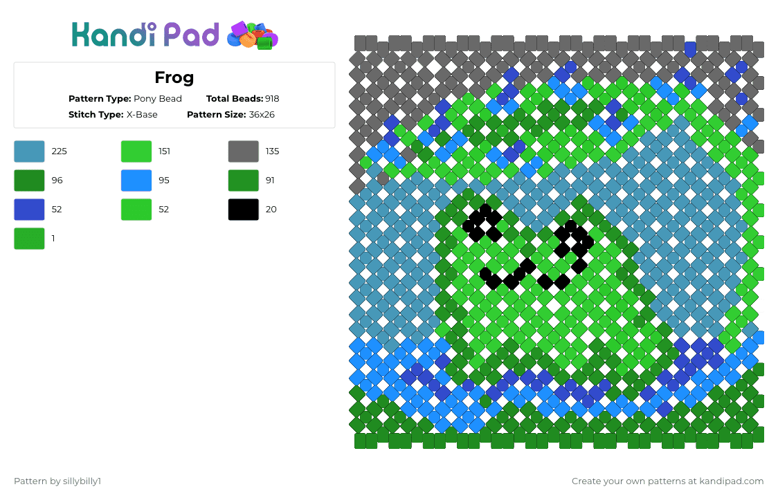 Frog - Pony Bead Pattern by sillybilly1 on Kandi Pad - green,light blue