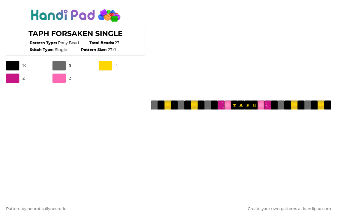 TAPH FORSAKEN SINGLE - Pony Bead Pattern by neuroticallynecrotic on Kandi Pad - gray,taph,forsaken,roblox,gold,black,character,subspace tripmine,subspace