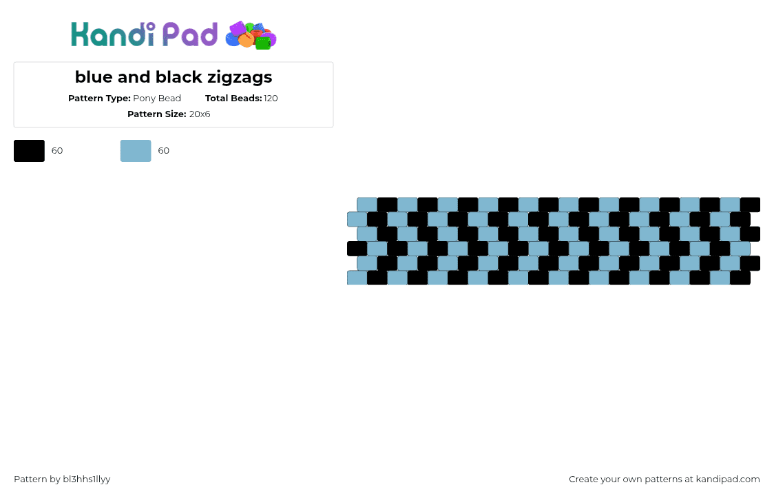 blue and black zigzags - Pony Bead Pattern by bl3hhs1llyy on Kandi Pad - black,light blue