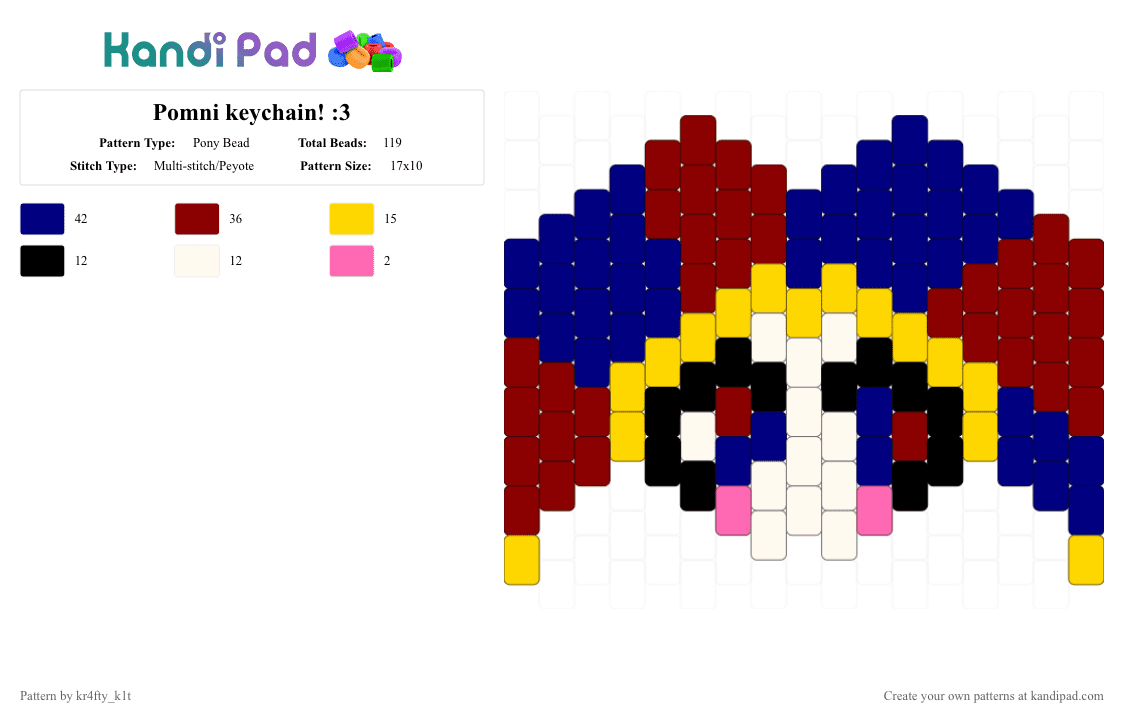 Pomni keychain! :3 - Pony Bead Pattern by kr4fty_k1t on Kandi Pad - red,purple,tadc