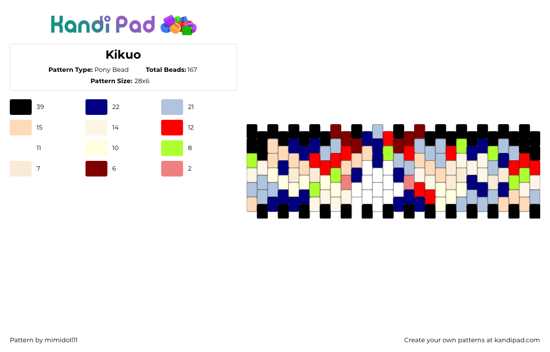 Kikuo - Pony Bead Pattern by mimidoll11 on Kandi Pad - beige,purple,light blue,red