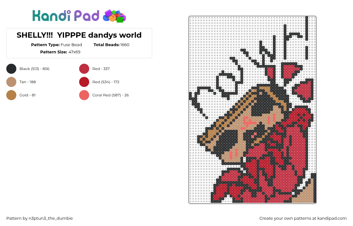 SHELLY!!!  YIPPPE dandys world - Fuse Bead Pattern by astr43us_st4r on Kandi Pad - shelly,dandys world