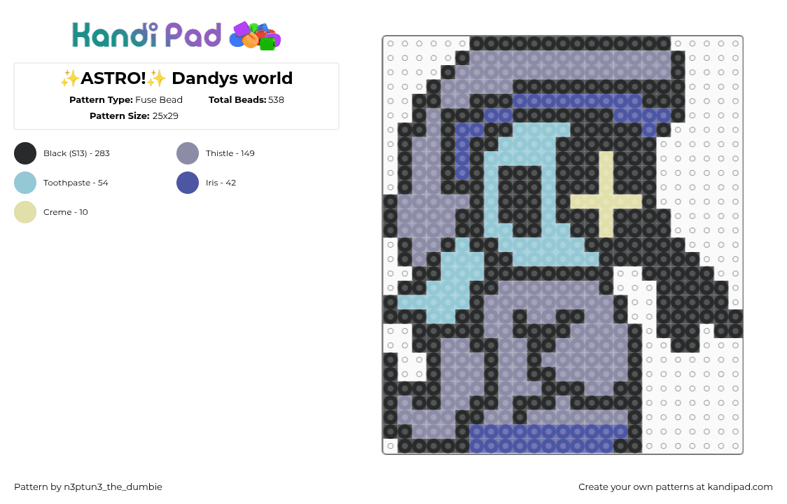 ✨ASTRO!✨ Dandys world - Fuse Bead Pattern by astr43us_st4r on Kandi Pad - black,gray,astro,dandys world