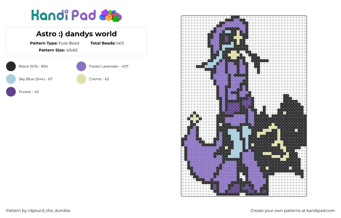 Astro :) dandys world - Fuse Bead Pattern by astr43us_st4r on Kandi Pad - black,blue,astro,dandys world