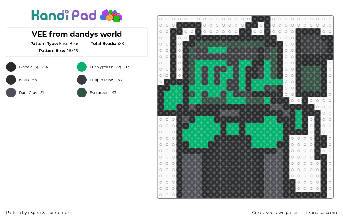 VEE from dandys world - Fuse Bead Pattern by astr43us_st4r on Kandi Pad - black,green,gray,vee,dandys world