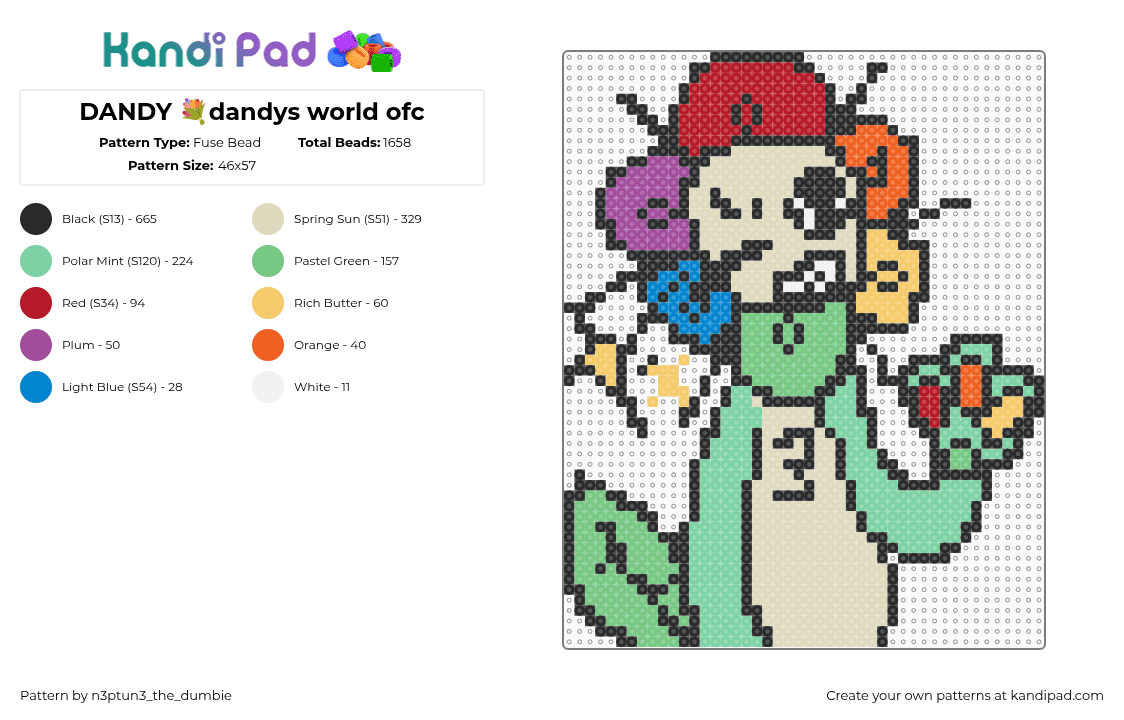DANDY 💐dandys world ofc - Fuse Bead Pattern by astr43us_st4r on Kandi Pad - teal,beige,dandy,dandys world