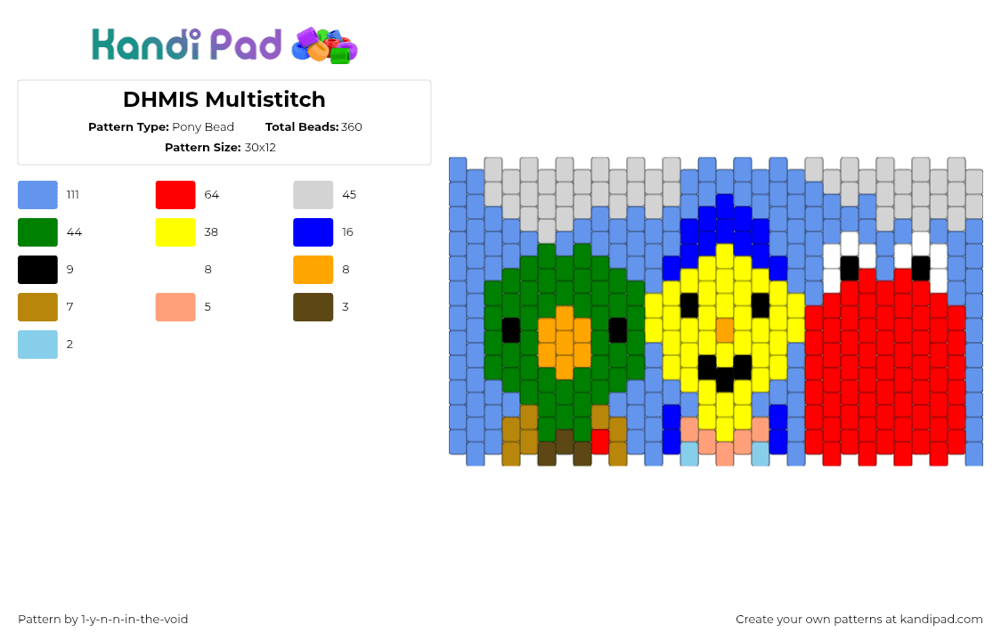 DHMIS Multistitch - Pony Bead Pattern by 1-y-n-n-in-the-void on Kandi Pad - red,light blue,yellow,green