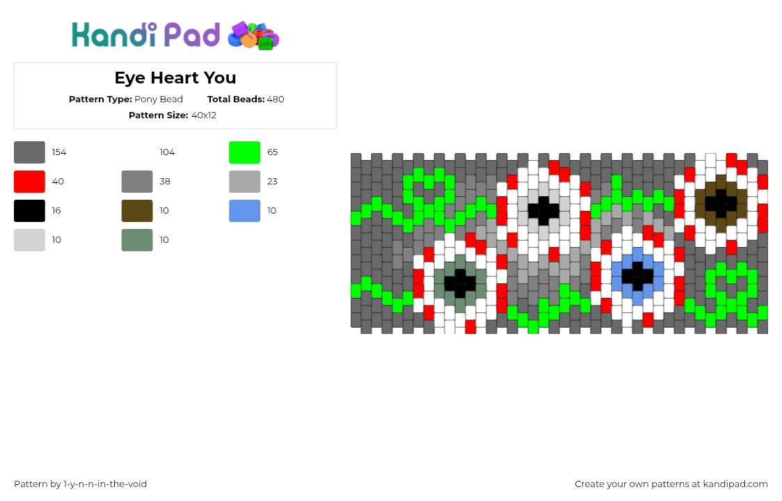 Eye Heart You Pony Bead Pattern - Kandi Pad | Kandi Patterns, Fuse Bead ...