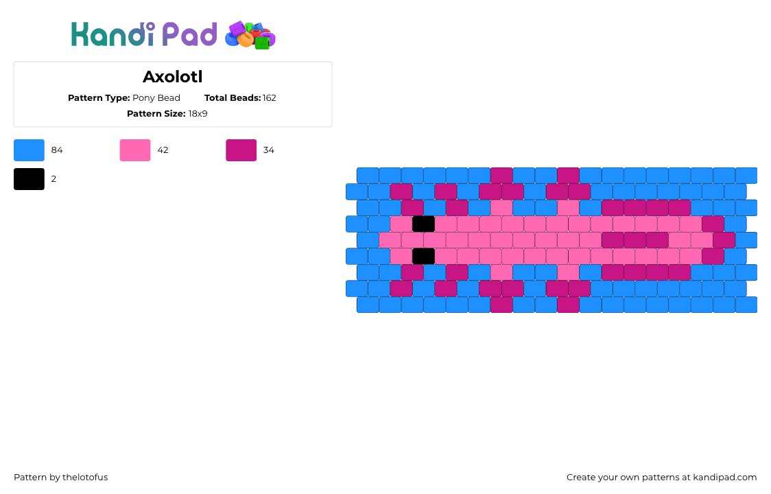 Axolotl Cuff - Pony Bead Pattern by thelotofus on Kandi Pad - axolotl,animal,pink,light blue