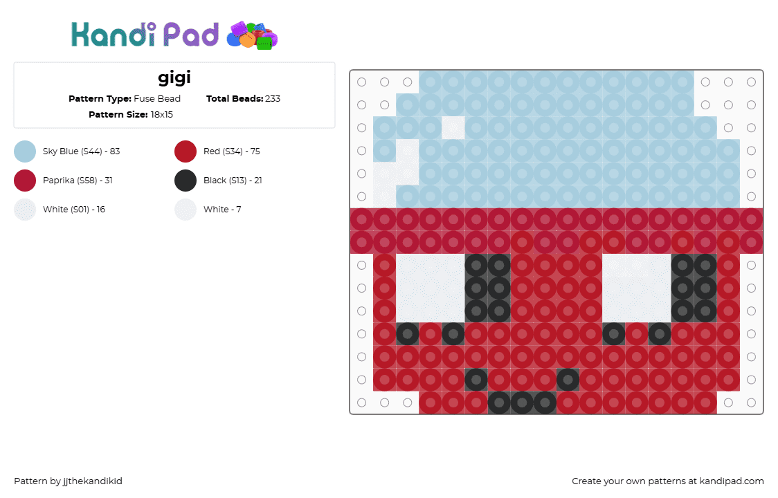 gigi - Fuse Bead Pattern by jjthekandikid on Kandi Pad - red,light blue